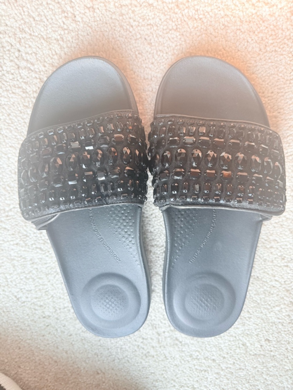 Fitflop Black Jeweled Slide Sandals